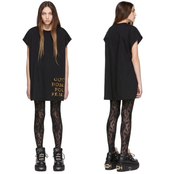 Gucci Oversized Embellished Sequin Detail T-Shirt Size Medium NWT Black Gold - Picture 2 of 12